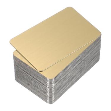 Imagem de PATIKIL Cartões de visita de metal de aço inoxidável de 0,8 mm, pacote com 50 cartões de visita em branco escovado, gravação a laser para cartões de presente DIY, dourado