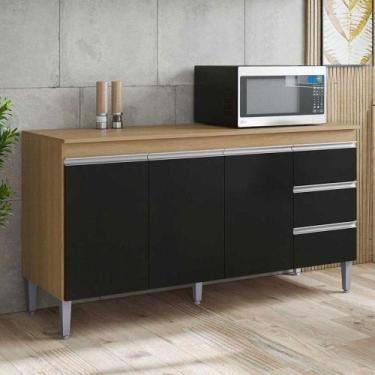 Imagem de Balcão De Cozinha Ambiente Andréia Com Tampo 150 Cm Amendoa Preto - Aj