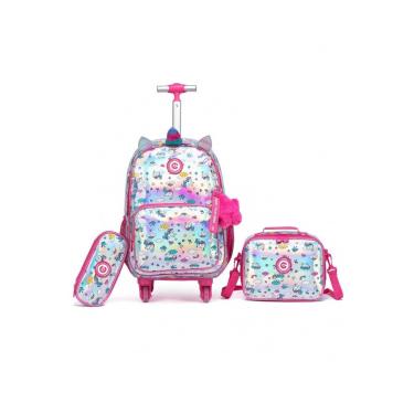Imagem de kit Mochila Infantil de Rodinha Menina Escolar Lancheira Estojo Reforçada-Feminino