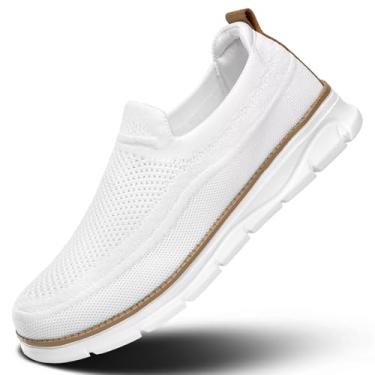 Imagem de Sapato masculino sem cadarço casual mocassim caminhada antiderrapante sola macia tênis leve vestido oxford negócios trabalho dirigir, Branco, 37