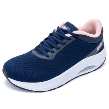 Imagem de HI HATIDE Sapatos femininos com bico largo e suporte de arco para caminhada, fascite plantar, tênis ortopédico, Bluepink, 6.5 Wide