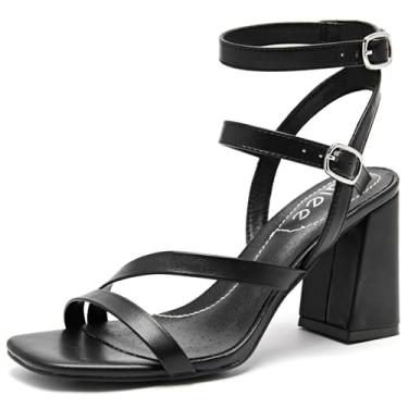 Imagem de Ruiee Sandálias femininas de salto grosso – bico aberto quadrado com tiras no tornozelo elegantes sapatos de festa de casamento para mulheres., Preto 092, 40