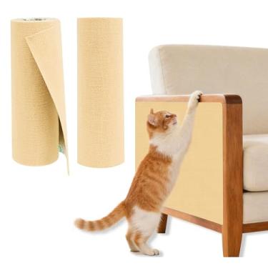 Imagem de FXKS Pacote com 2 tapetes para gatos, protetor de carpete autoadesivo de 78,7 x 15,8 polegadas, arranhador de escalada DIY para móveis, almofadas de substituição de torre de gato, cinza claro (Cáqui