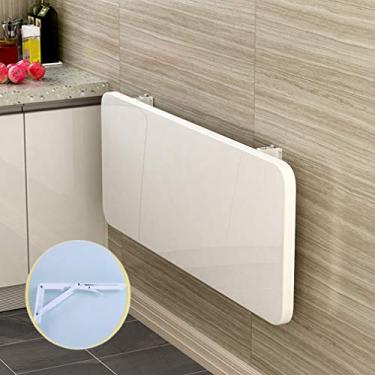 Imagem de Mesa dobrável flutuante montada na parede, mesa de jantar dobrável, mesa de jantar de madeira, mesa dobrável de parede, para espaços pequenos, quarto, banheiro ou cozinha, pequena, branca (80 x 20 cm