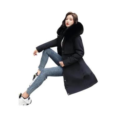 Imagem de Jaqueta Parka Feminina De Inverno Com Capuz, Forro De Lã, Gola De Pele