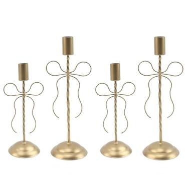 Imagem de Castiçal de laço dourado, suporte de castiçal de design de laço decorativo, pacote com 4 (4, laço fino em ouro envelhecido)