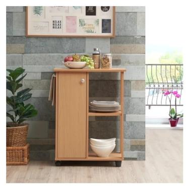 Imagem de LaYiQimn Carrinhos de armazenamento de cozinha, móveis de madeira de 2 camadas com prateleiras de armazenamento abertas de armário para carrinhos de serviço de cozinha e banheiro