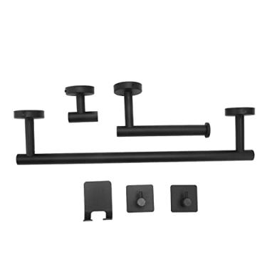 Imagem de Toalheiro de aço inoxidável fosco preto à prova de ferrugem toalheiro de banheiro à prova d'água para cozinha lavanderia suporte de toalha único design moderno durável