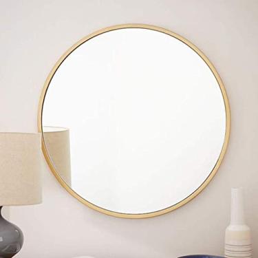 Imagem de Espelho de banheiro nórdico banheiro banheiro espelho redondo quarto espelho de maquiagem montado na parede espelho de maquiagem espelho de barbear moda moderna decoração de banheiro (cor: ouro