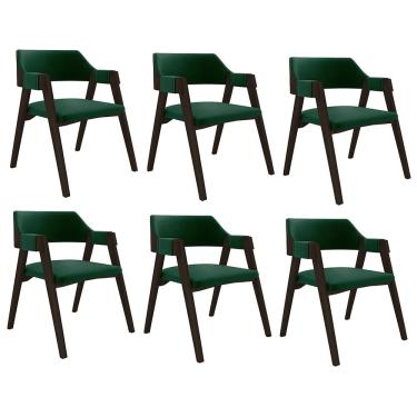 Imagem de Kit 6 Cadeiras Sala de Jantar e Jogos Carteados Madeira Maciça Poker Veludo Verde/Capuccino G42 - Gran Belo