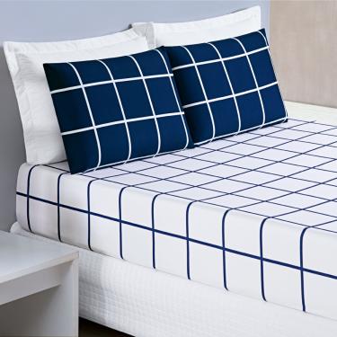 Imagem de Jogo Cama Lençol Brooklyn Casal Quadriculado Micropercal 200 Fios 3 Peças - Azul Marinho