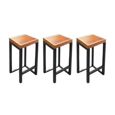 Imagem de Kit 3 Banquetas Bistro Premium Estilo Industrial Preto