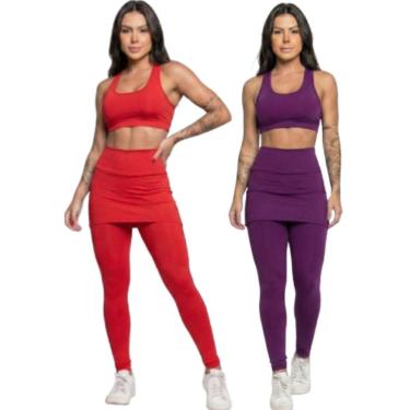 Imagem de KIT 2 Calça Legging Com Saia Vekyo Academia Tapa Bumbum Treino Suplex Moda Fitness-Feminino