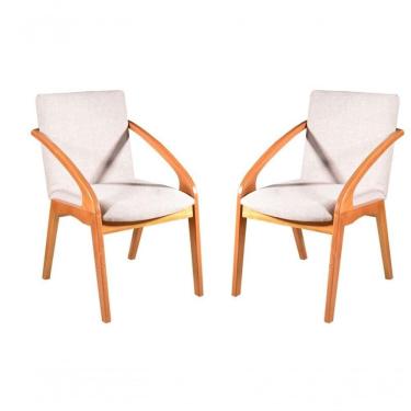 Imagem de Kit 2 Cadeiras Madeira Maciça Estofada Com Braço - - Harmonia Salas
