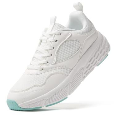 Imagem de TSIODFO Tênis de corrida feminino, sem cadarço, largo, leve, academia, treino, caminhada, Branco 01, 40