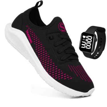 Imagem de Tênis Feminino Esportivo Academia Corrida Caminhada Treino Fitness Confoto Leve Macio + Relógio-Feminino