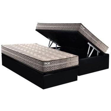 Imagem de Conjunto Box Baú Solteiro: Colchão Espuma Paropas D45 Pasquale Plus Gray + Base Crc Suede Black (88x188)