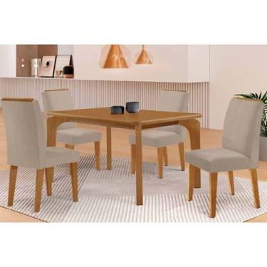 Imagem de Mesa Cozinha Londrina c/ Tampo Madeirado Canto Curvo 120x90cm e 4 Cade