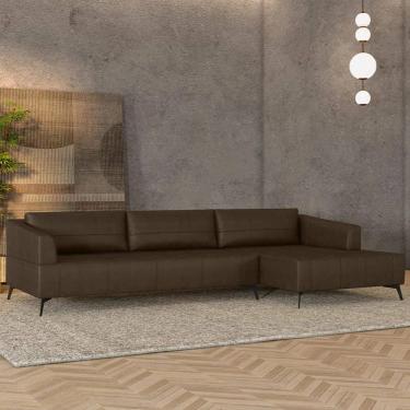 Imagem de Sofá 4 Lugares 306cm com Chaise Direito Eko Couro Castanho Z55 - Mpozenato