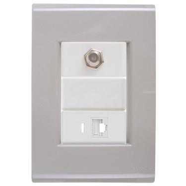 Imagem de Cj Tomadas Rj45 Ethernet + Tv Coaxial Liz Fendi Tramontina Completo Pronto Tramontina