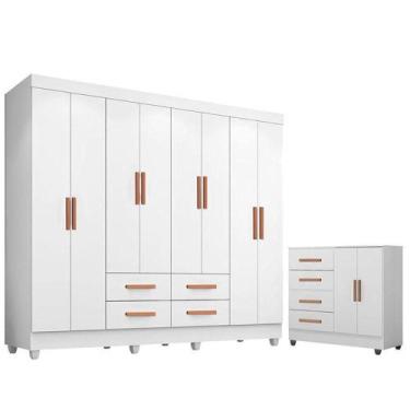 Imagem de Guarda Roupa Casal Porto Com Cômoda Lite 4 Gavetas 2 Portas Branco Bri