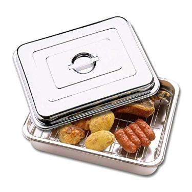 Imagem de Forma Assadeira com Grelha e Tampa Travessa Retangular Grande Aço Inox 6,5L Zanella