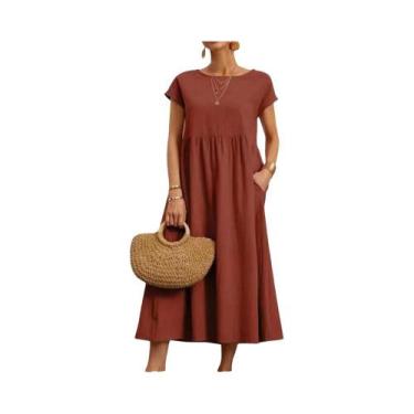 Imagem de Vestido Midi Vintage Oversized De Algodão E Linho Para Mulheres, Casua