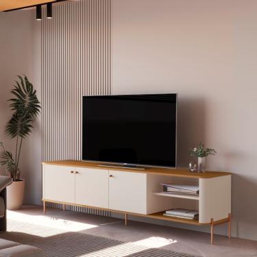 Imagem de Rack para TV até 75 Polegadas 3 Portas com Pés Em MDF Tucupi JB Móveis - Off/Nature/Bronze
