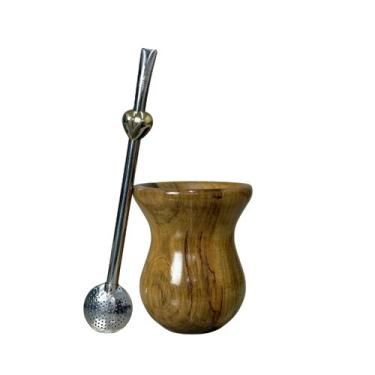 Imagem de Kit de Chimarrão  Cuia de Madeira Natural + Bomba em Inox Detalhe Cora