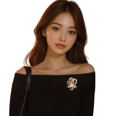 Imagem de Broche Laço Dourado com Pérola e Zircônias Luxo Feminino - - anjo da m