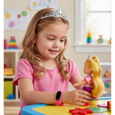 Imagem de Kit Relógio Infantil Digital Led Feminino Hora Calendario + Mini Boneca Princesa Disney Articulada Acessórios Coroa
