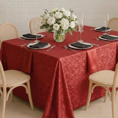 Imagem de Toalha de Mesa Quadrada em Cetim Amassado Vermelho, 2,20 x 2,20