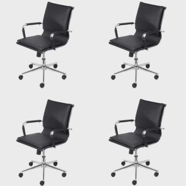 Imagem de Kit 4 Cadeiras para Escritório Diretor Design Italiano Estofada em Corino 3304 Or Design