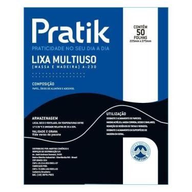 Imagem de Lixa Pratik Massa e Madeira G50 225x275mm - Embalagem com 50 Unidades