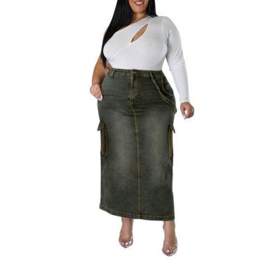 Imagem de Saia jeans feminina plus size com alças decorativas preto-cinza - taiy