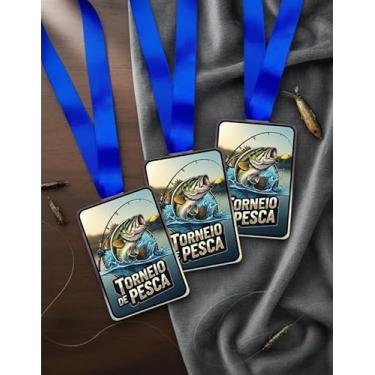 Imagem de Kit 5 Medalhas Para Pesca De Premiação Torneio de Pescaria Com Fita Azul