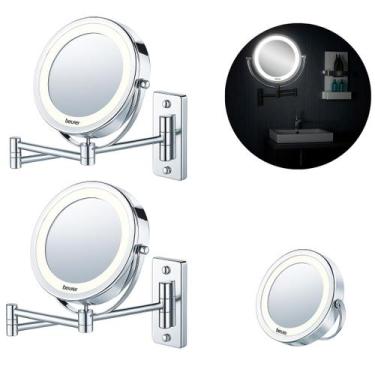Imagem de 2 Espelhos Banheiro Articulado Com Ampliação 5x Luz Led 360 - Uni