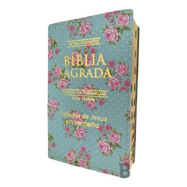 Imagem de Biblia Sagrada Letra Gigante Luxo Popular - Floral Verde - Com Harpa -