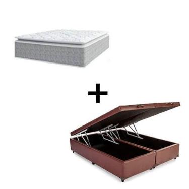 Imagem de Cama Box Baú King 193 Tecido Sintético Marrom Com Colchão Nazar Molas 