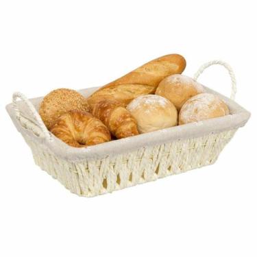 Imagem de Cesta De Pão Forro Tecido Cesto Pães Bolo Mesa Posta Alça Lateral Café