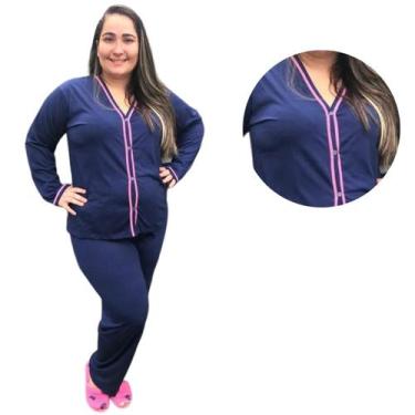 Imagem de Pijama Feminino Plus Size Americano Aberto de Botões Inverno - PIJAMAS