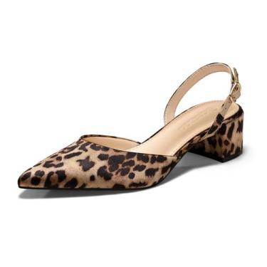Imagem de Sapatos femininos Coutgo, salto baixo e grosso, estilingue, bico pontu
