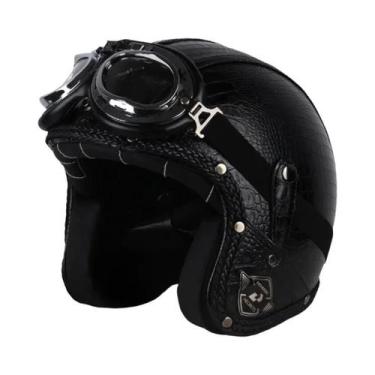 Imagem de Capacete Retrô Vintage De Couro PU Aberto 3/4 Para Motocicleta Chopper