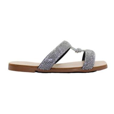 Imagem de Sandália Feminina Rasteira Strass Nó Topstart Ref:23077, 36, Cristal