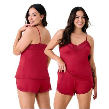 Imagem de Pijama Curto Short Doll para Dormir Basico Detalhe Renda Hope, Vermelh
