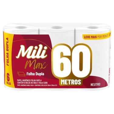 Imagem de Papel Higiênico Folha Dupla Mili 6 Rolos com 60 Metros Max Neutro / Su