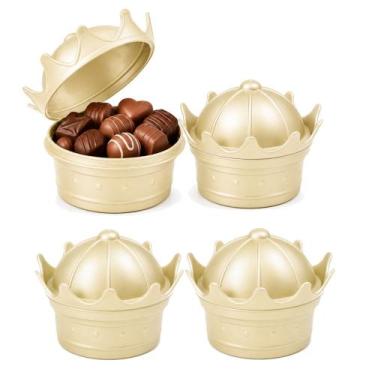 Imagem de Porta Doces Coroa Princesas Potinho com tampa 220ml Kit com 4 - Plasút