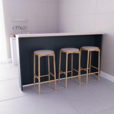 Imagem de Bancada Ilha 200cm 100% MDF Cozinha Sevilha Azul/Órion/Cinza - Herval