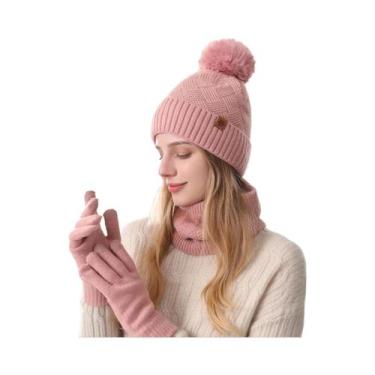 Imagem de Gorro De Malha Unissex Com Forro De Lã, Quente Para O Inverno, Conjunt