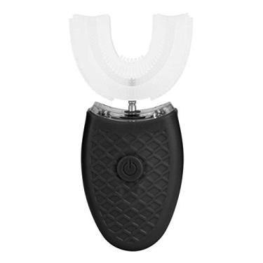 Imagem de Escova de dentes elétrica em forma de U Garosa, escova de clareamento de dentes em forma de U doméstica, escova de dentes de silicone ultrassônica de limpeza de boca 360° com carregamento USB (preta), kit de escova de dentes